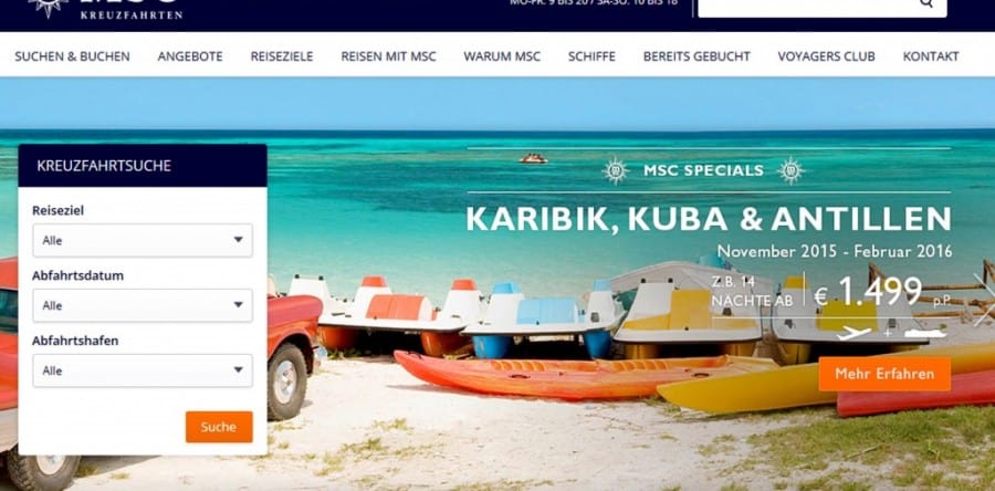 MSC Kreuzfahrten hat den Web Auftritt erneuert und verbessert