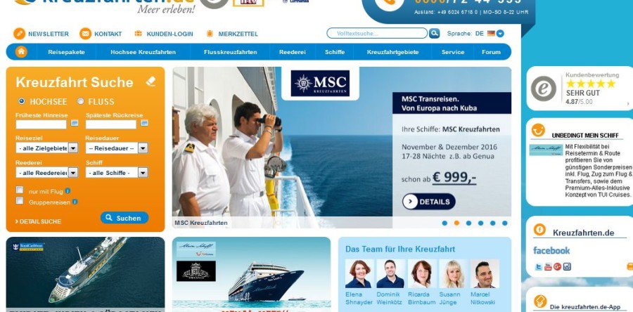 Kreuzfahrten.de ist bestes Kreuzfahrtenportal in Deutschland