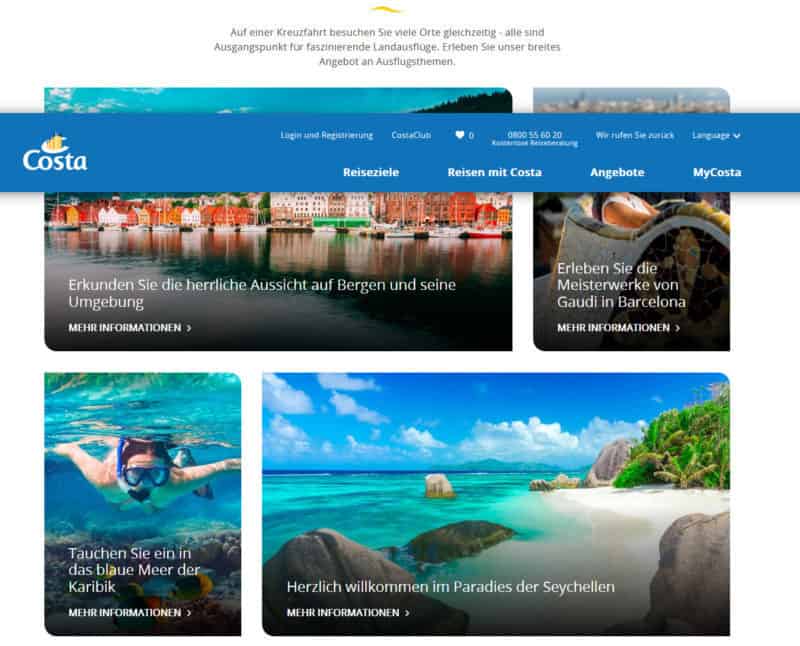 Schnellere und schlankere Website von Costa Kreuzfahrten Schweiz