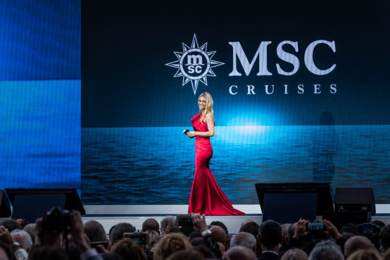 Michelle Hunziker moderiert Taufe der MSC Grandiosa in Hamburg