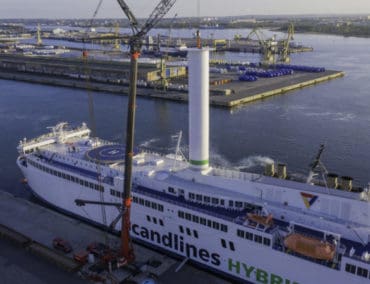 Rotorsegel reduziert die CO2-Emissionen auf Scandlines Hybridfähre Copenhagen