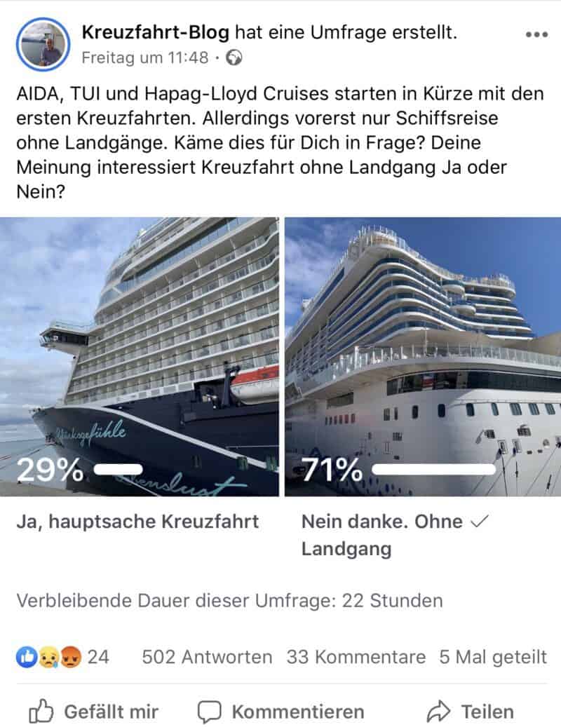 Kreuzfahrt ohne Landgänge – 71 % sagen Nein Danke