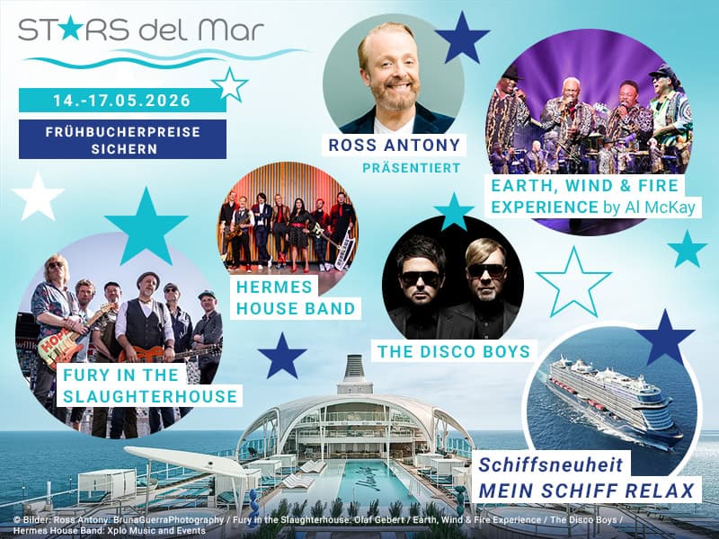 Leinen los für Stars del Mar 2026 – Musik, Party und Genuss auf der Mein Schiff Relax